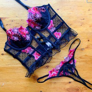 Corset LINGERIE SET - Pink Embroidered Lingerie - See through lingerie - Sexy